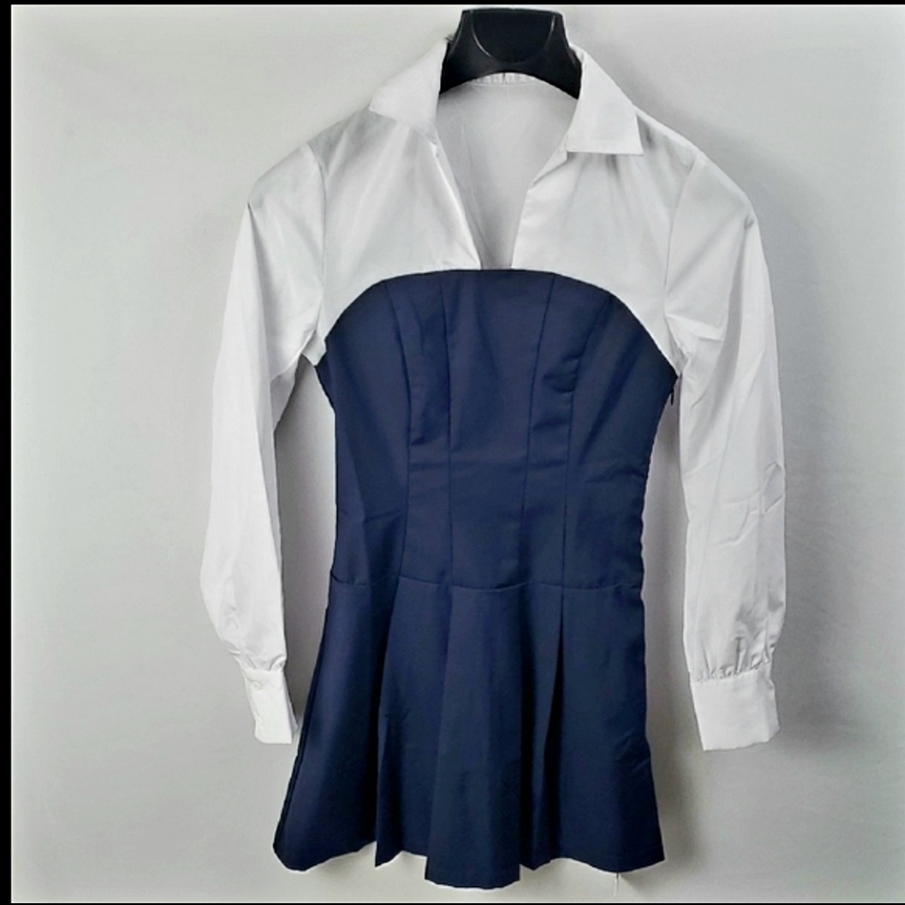 CoMMENSE Women's Navy Pleated Panel Polo Dress Sz XS School Girl Academia Preppy